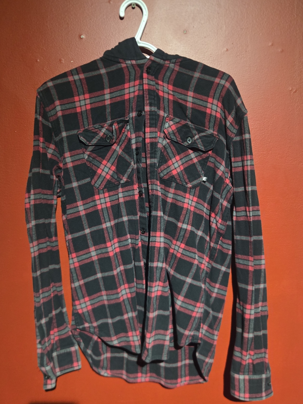 DC Black and Red Plaid Button-Down Shirt